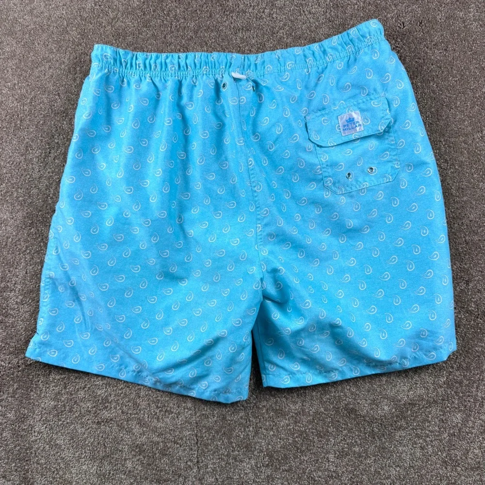 Peter Millar Mens XXL Teal Paisley Swim Trunks Mesh Lined Drawstring Shorts - Picture 6 of 8
